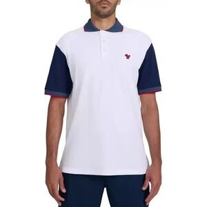 Bad Birdie Pique Golf Polo Shirt Mens L White/Dark Navy/Red USA Bird Cotton